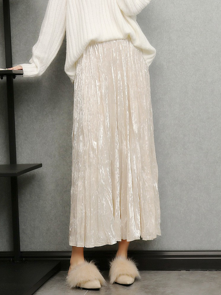 女士春秋絲絨百褶半身裙