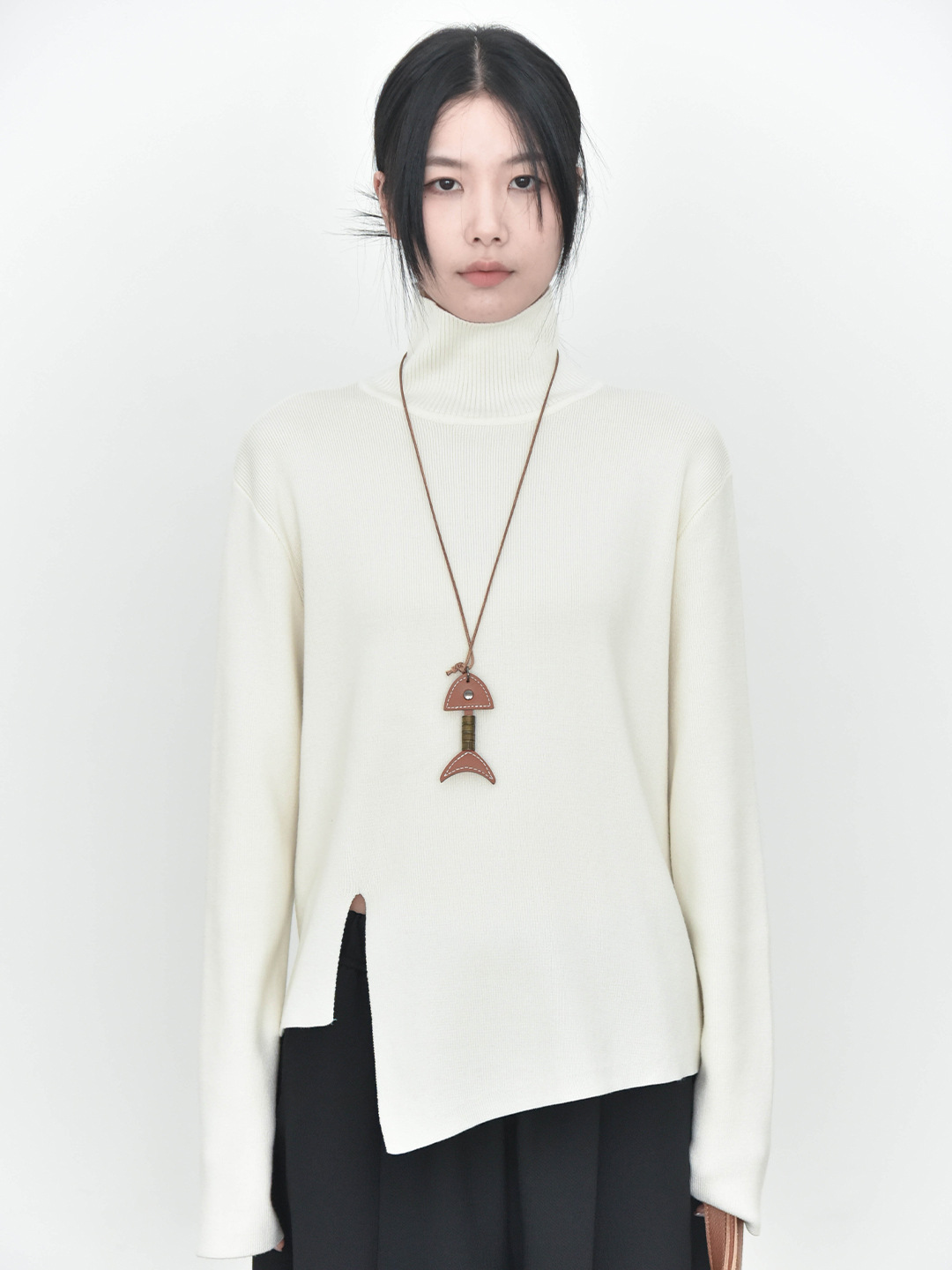 女士冬季開叉不規則高領毛衣