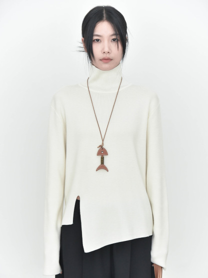 女士冬季開叉不規則高領毛衣