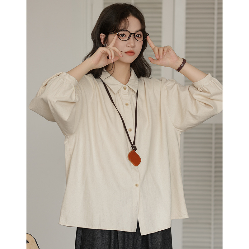 女士秋季日系小清新磨毛寬鬆長袖襯衫+紅白毛衣