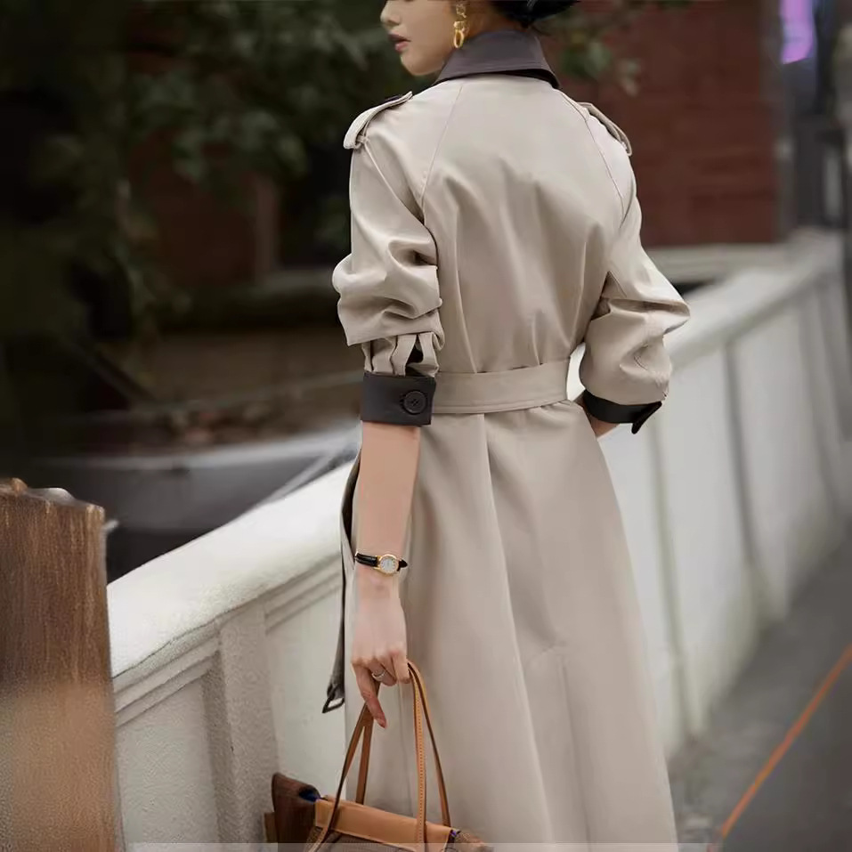 女士春秋中長款英倫風風衣外套