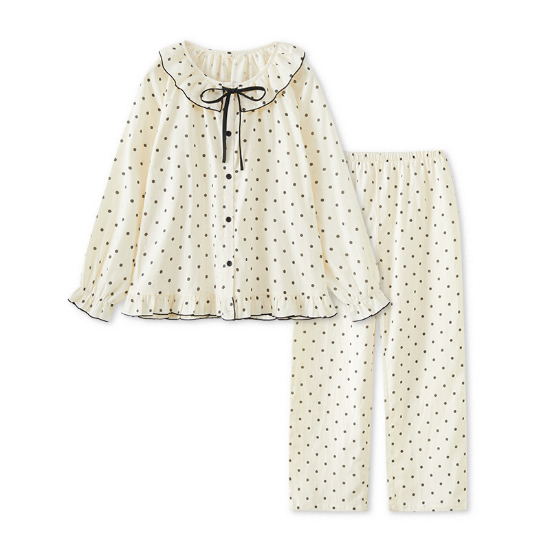 女春秋娃娃領波點雙層棉紗家居服