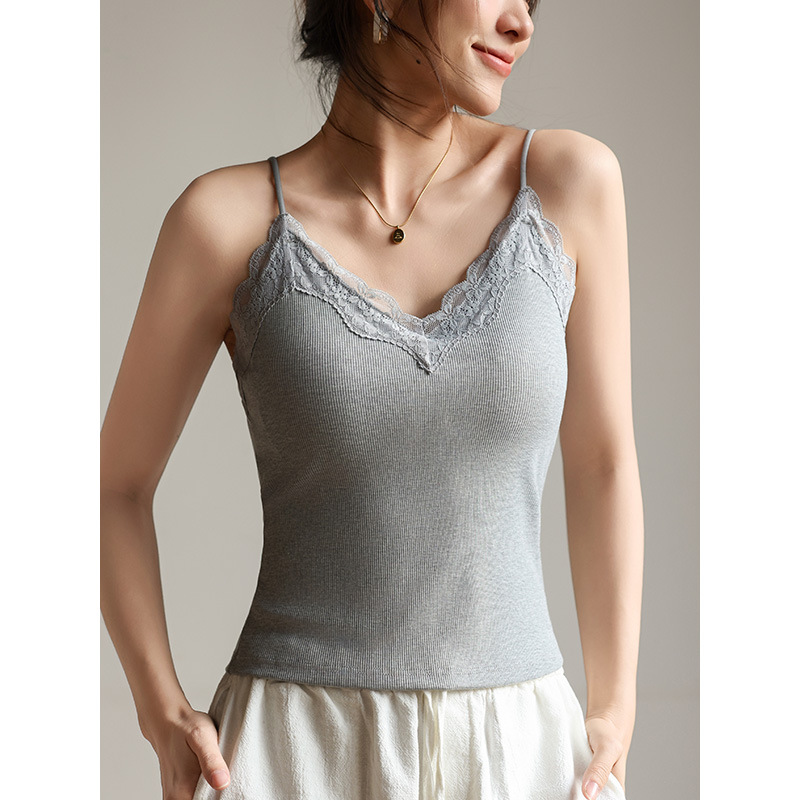 女蕾絲花邊V領一體式美背