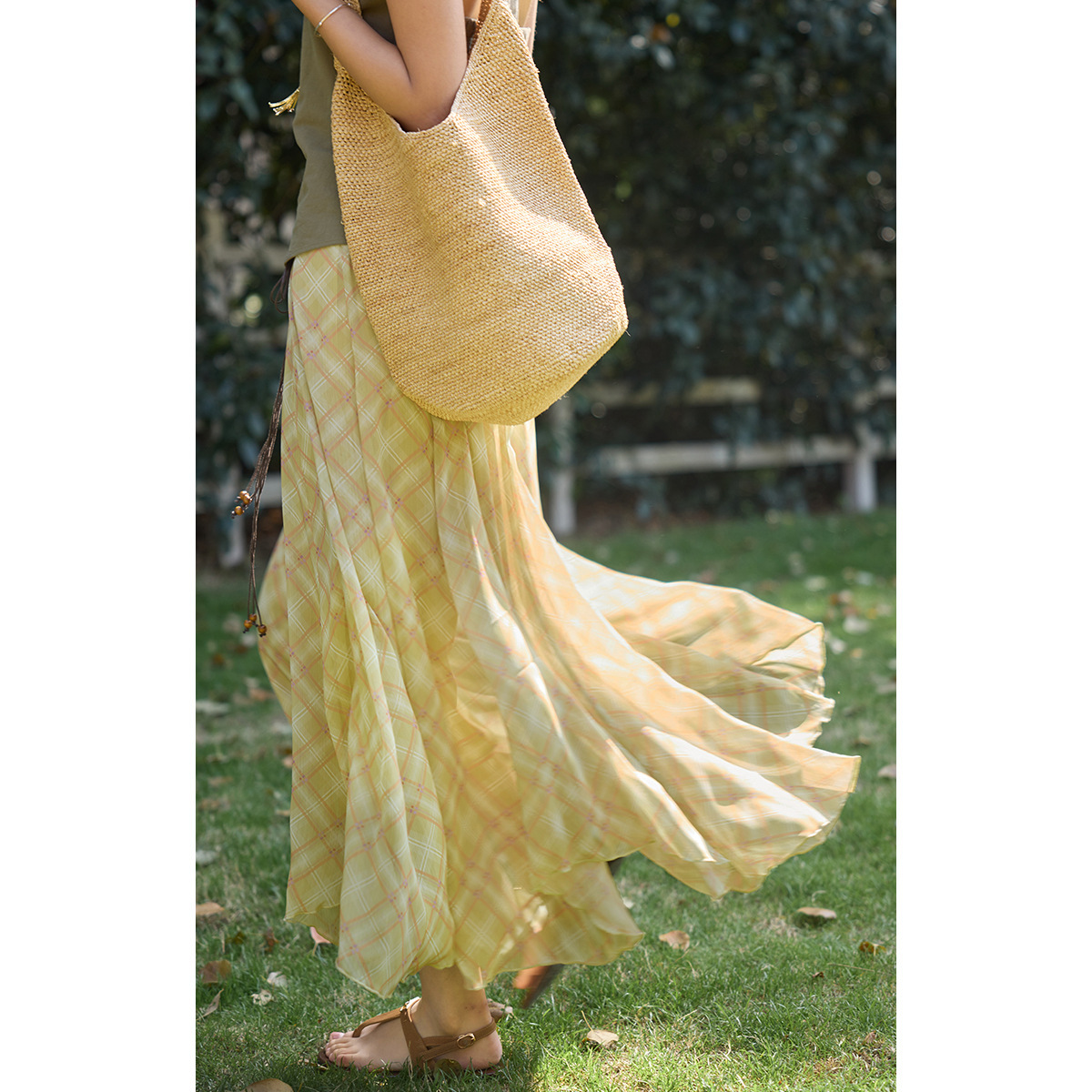 女法式格子不規則半身裙