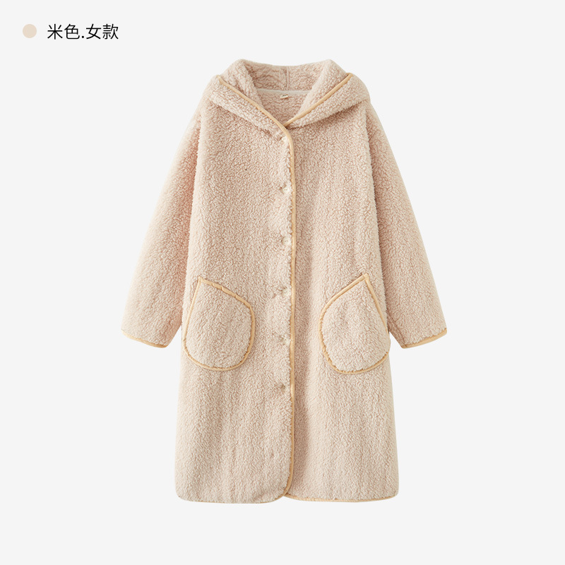 女款冬季加厚珊瑚絨睡袍