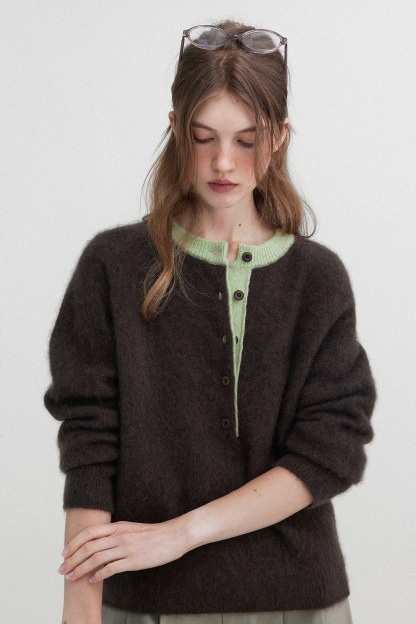 女士復古羊毛絨半開門襟毛衣