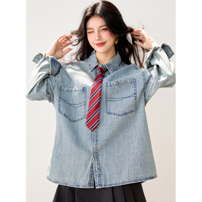 女春做舊牛仔長袖襯衫