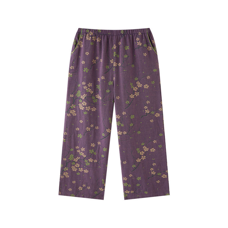 女士復古風拼色提花長袖睡衣家居服