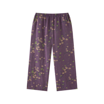女士復古風拼色提花長袖睡衣家居服