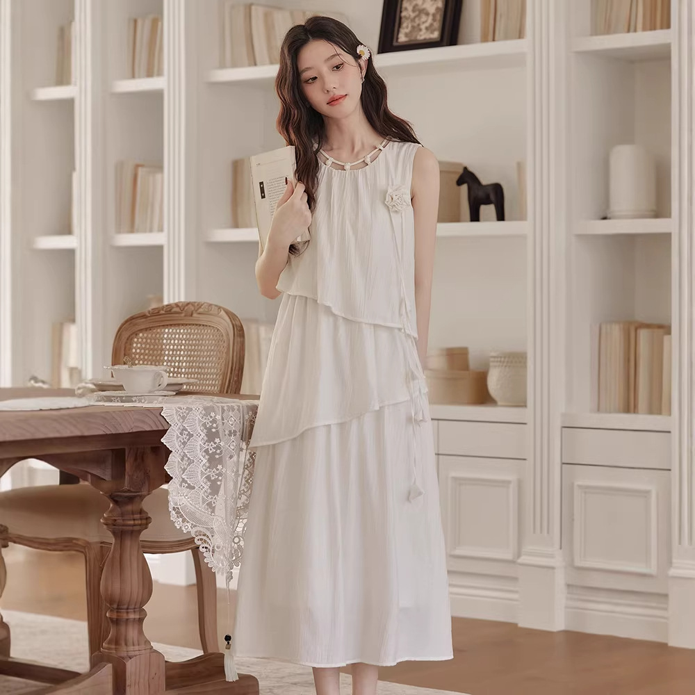 女春夏立體花朵無袖連衣裙