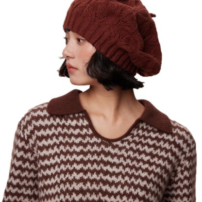秋冬復古全羊毛毛線貝雷帽
