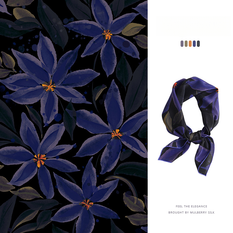 100%桑蠶絲神秘黑紫方巾