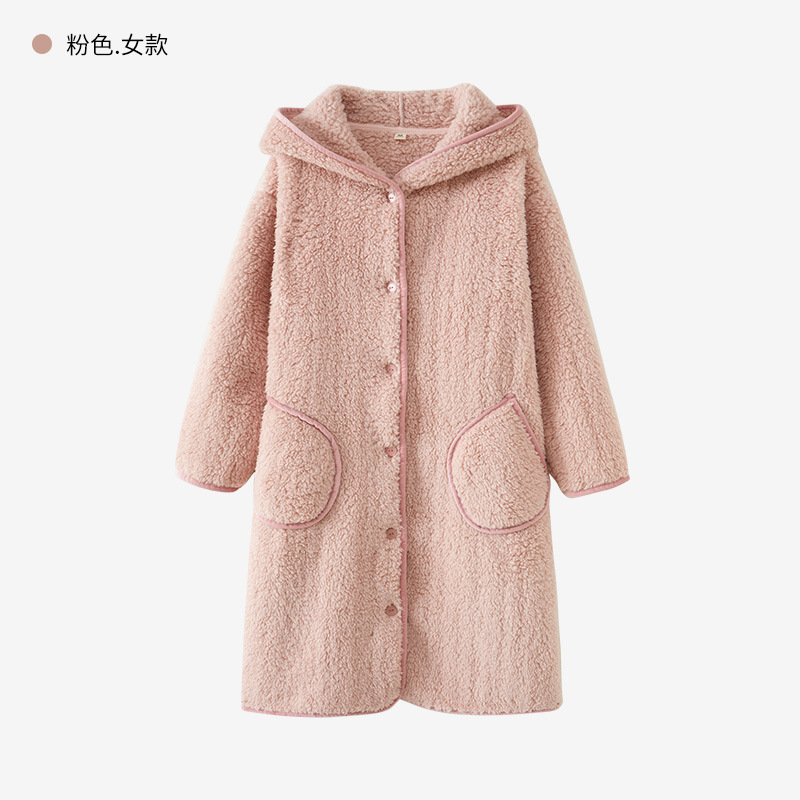女款冬季加厚珊瑚絨睡袍