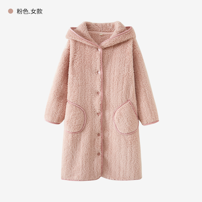 女款冬季加厚珊瑚絨睡袍