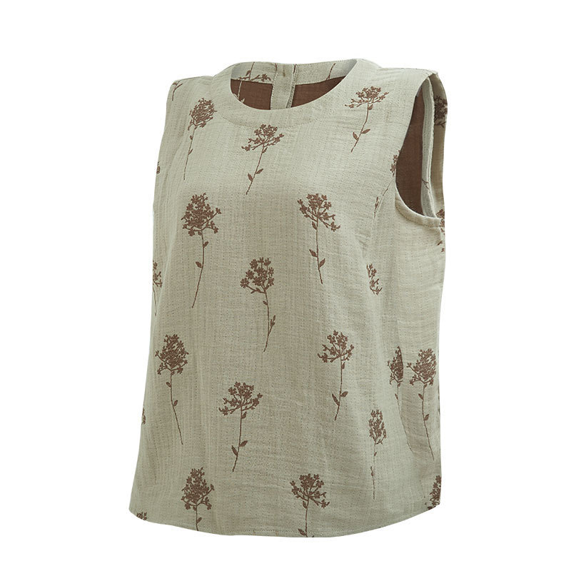 女士全棉色織提花雙層紗布國風無袖睡衣