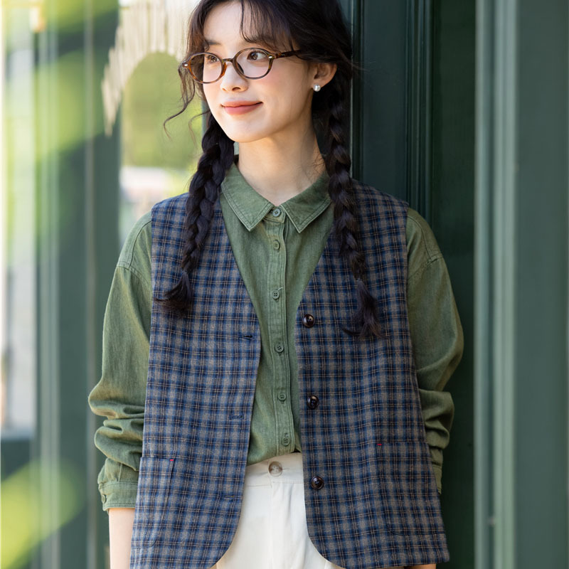 女士秋季復古格子背心