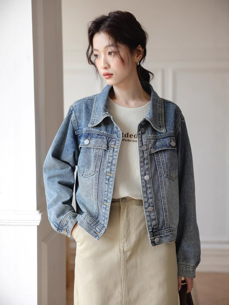 女春秋美式水洗牛仔外外套