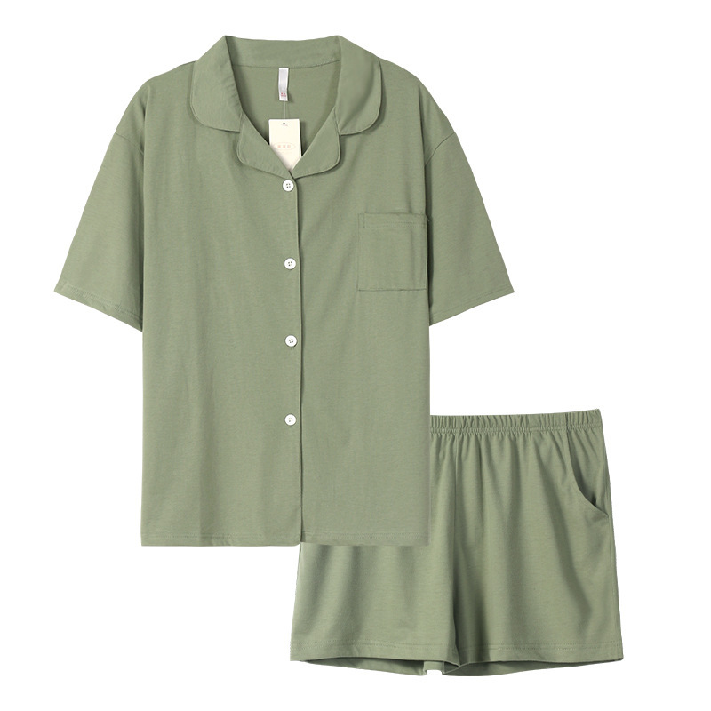 情侶款夏純棉短袖短褲開衫居家服