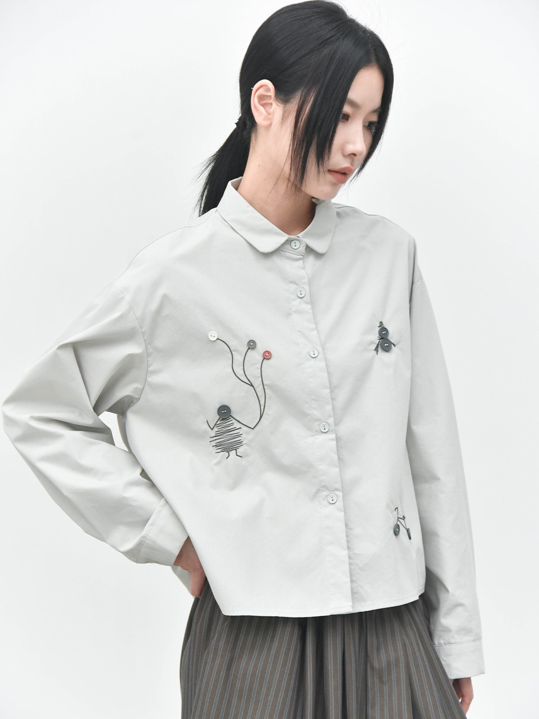 女童趣裝飾長袖襯衫