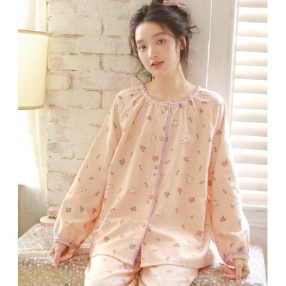 女士秋冬純棉磨毛絨布圓領長袖套裝