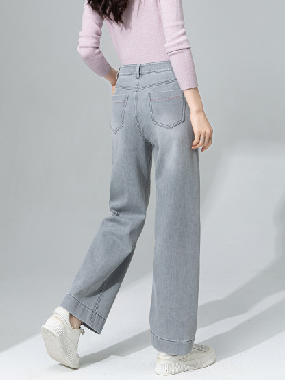 女士春夏灰色九分直筒牛仔褲