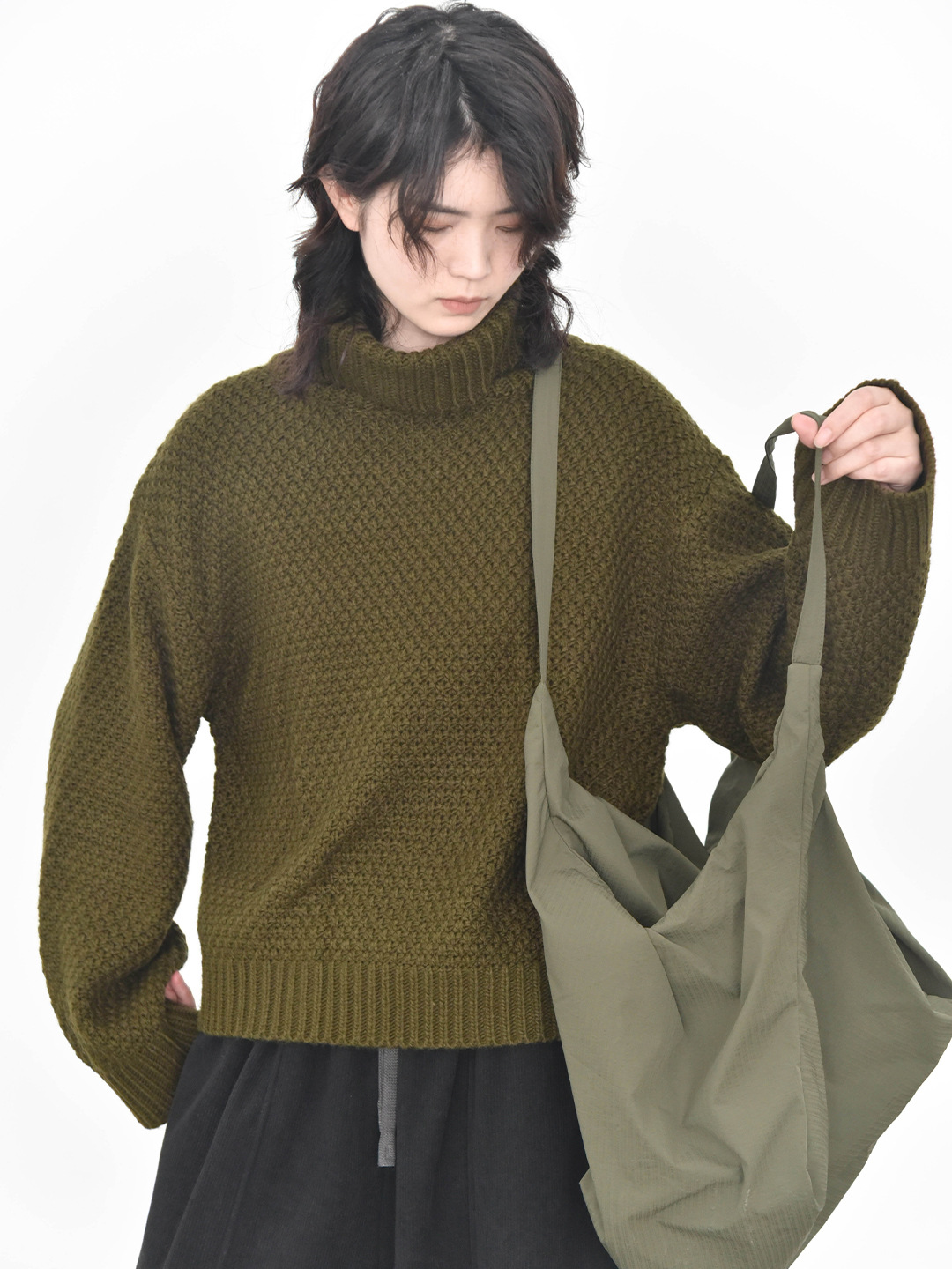 女士秋冬高領蜂窩形狀套頭毛衣