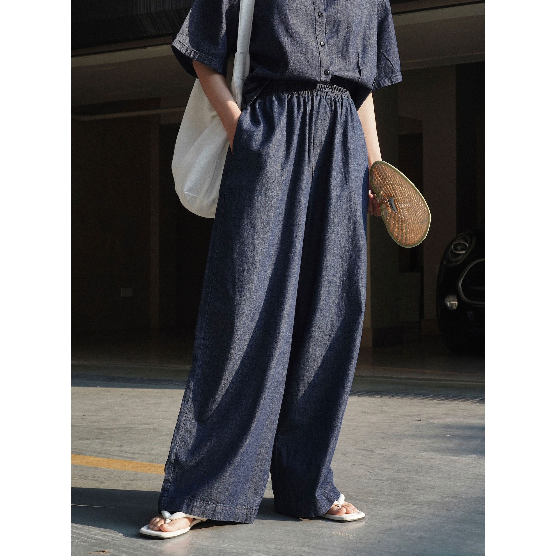 女夏韓版闊腿全棉牛仔褲