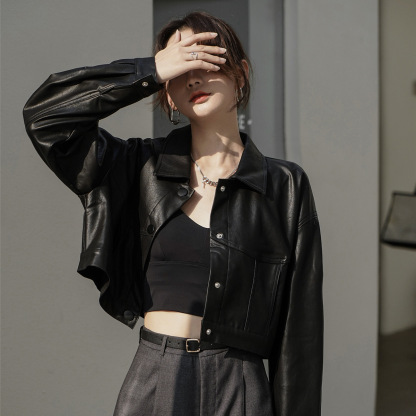 女士秋冬短款PU皮機車服