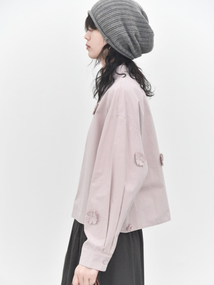 女士秋季立體花朵拼貼長袖襯衫