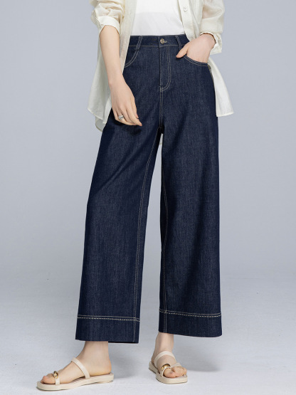 女士夏季天絲麻九分牛仔褲