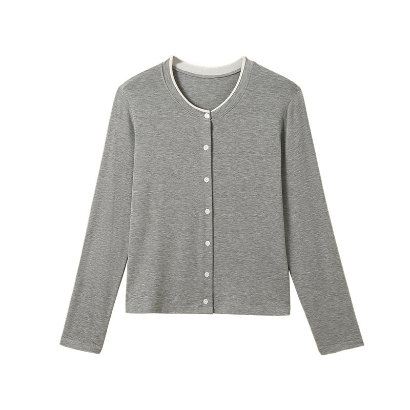 女春夏萊賽爾羊毛紐扣打底衫