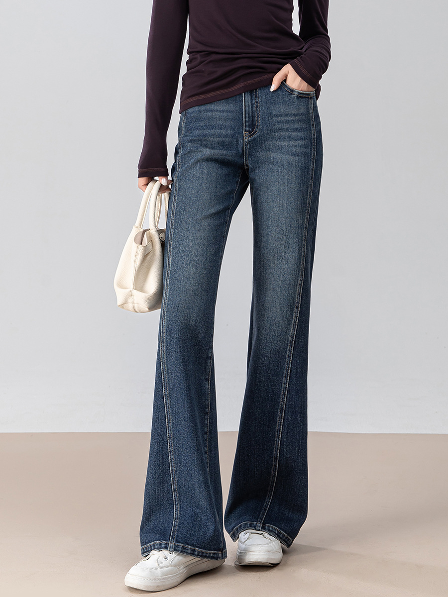 女士春秋微喇馬蹄牛仔褲