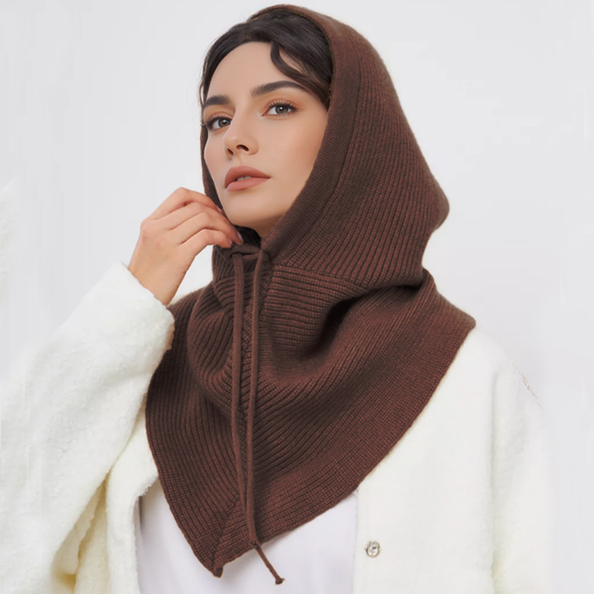 帽子圍巾一體兩用抽繩法帽