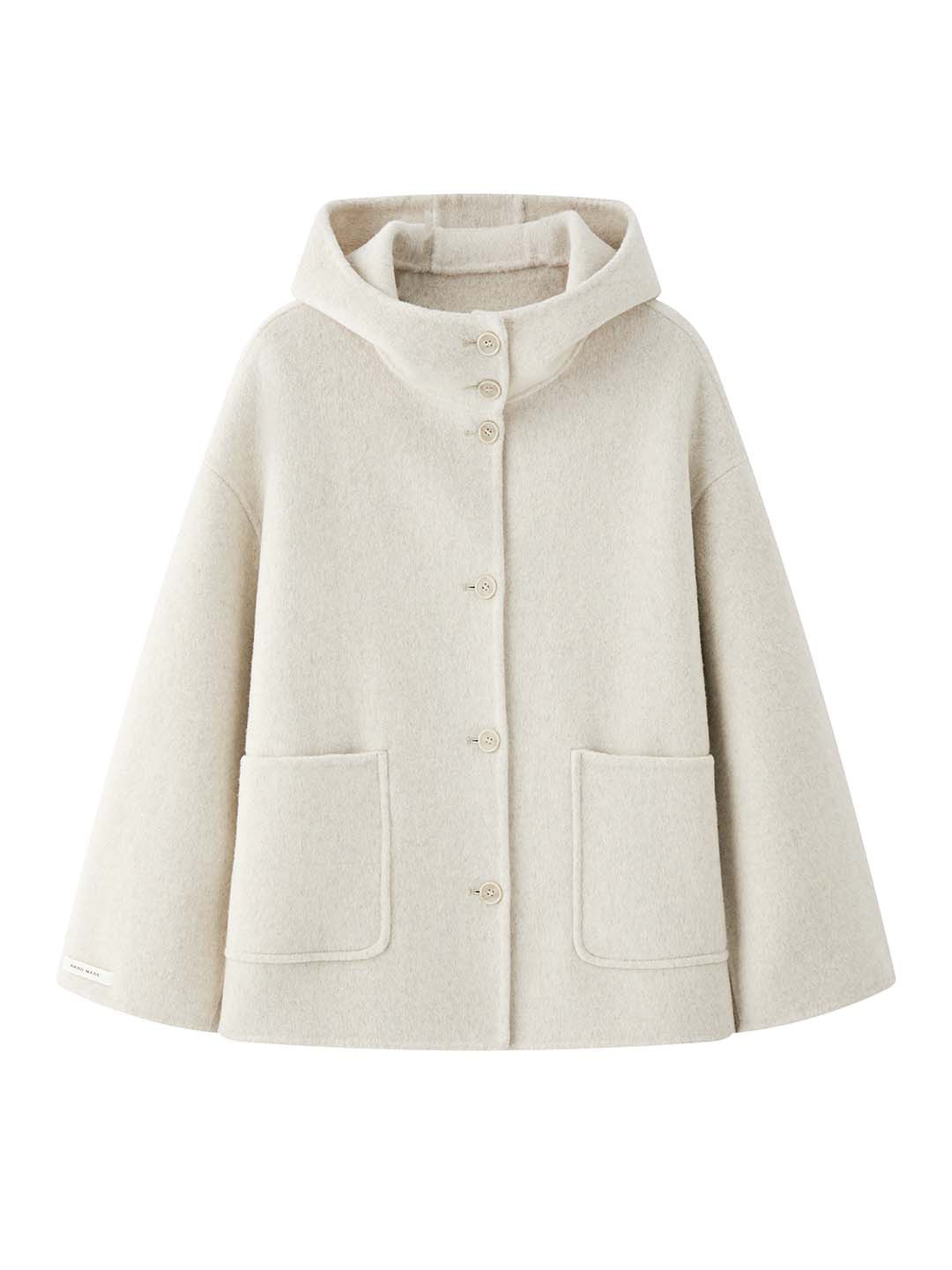 女士冬季連帽短款羊毛大衣