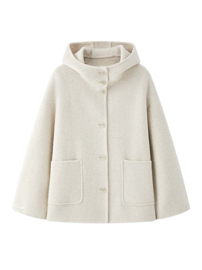 女士冬季連帽短款羊毛大衣