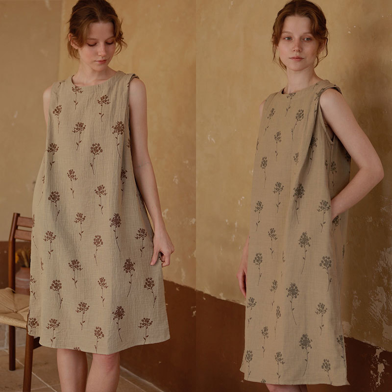 全棉色織提花雙層紗佈國風中長款睡裙