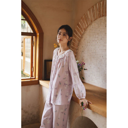 女秋冬磨毛郁兔情書印花睡衣套裝