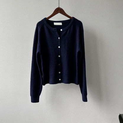 女士秋冬韓系多色圓領針織開衫