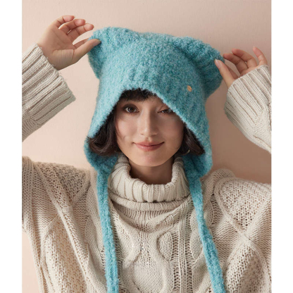 羊毛圈圈紗護耳小熊帽子