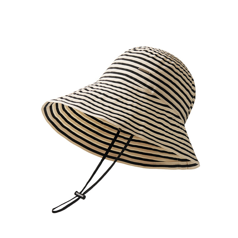 條紋UPF50+防曬大檐漁夫帽