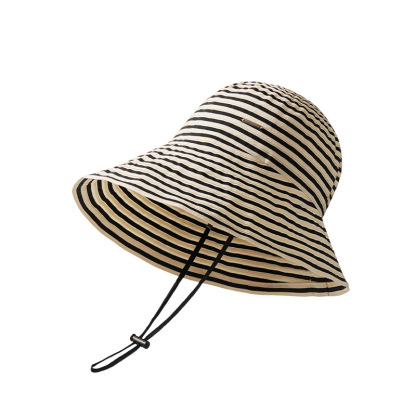 條紋UPF50+防曬大檐漁夫帽
