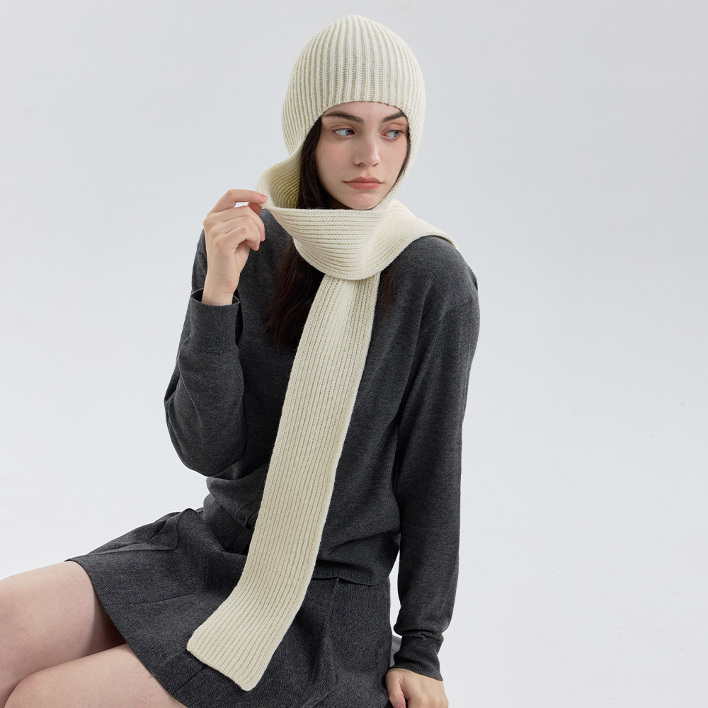 純色護頸一體連帽圍巾