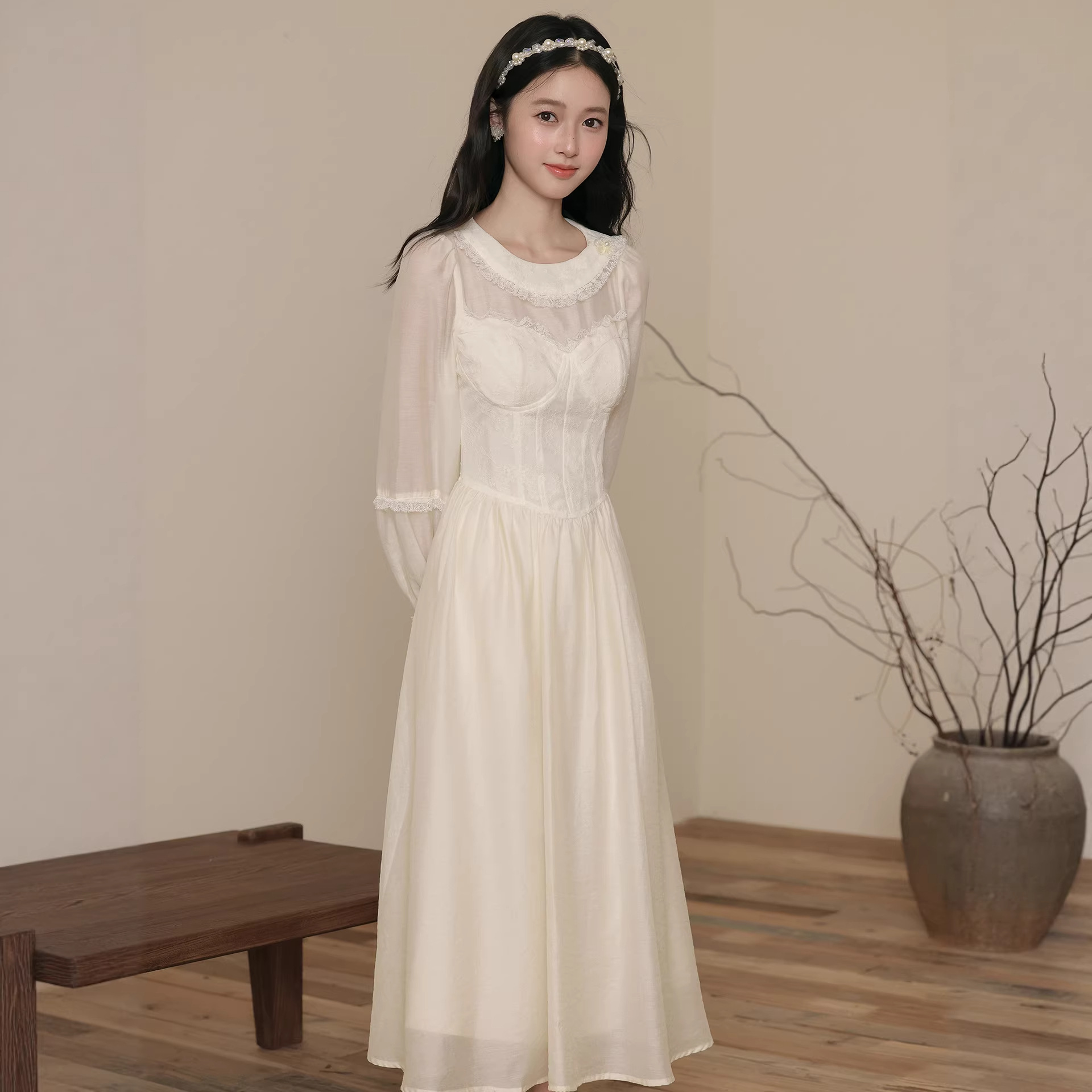 春夏宮廷風長袖連衣裙