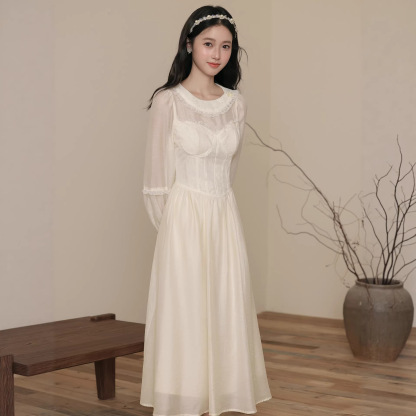 春夏宮廷風長袖連衣裙