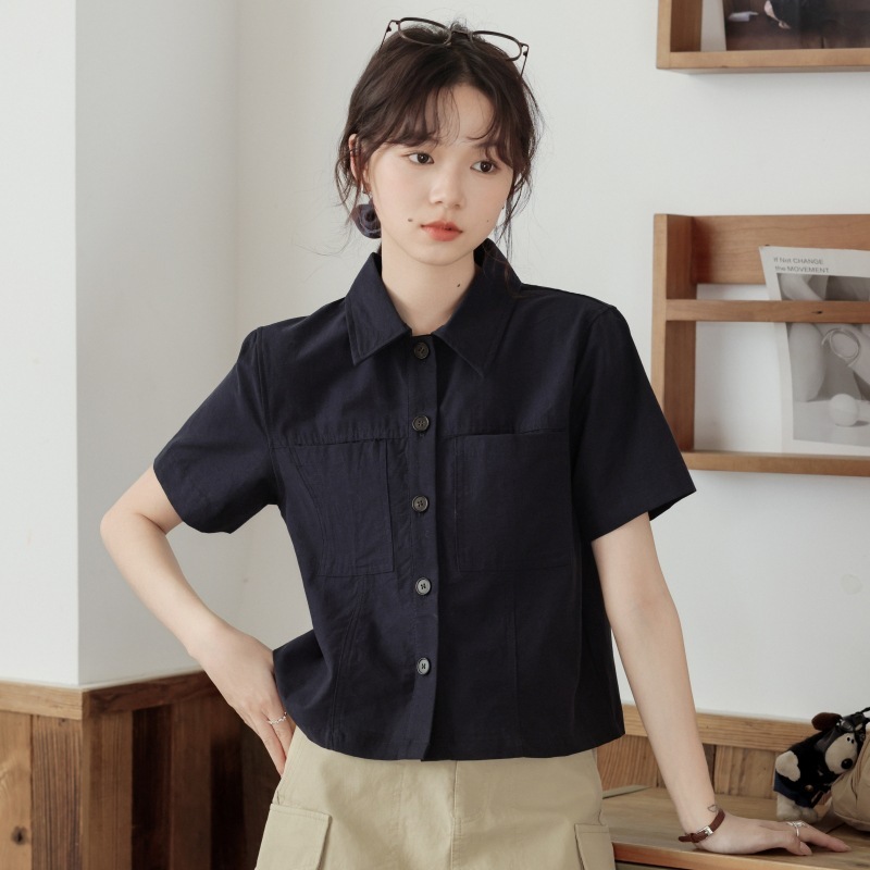 女夏短款工裝短袖襯衫
