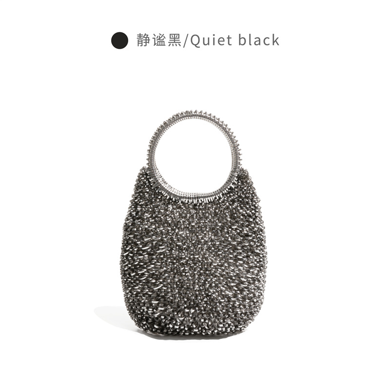 手工編織銀色斜挎水滴包