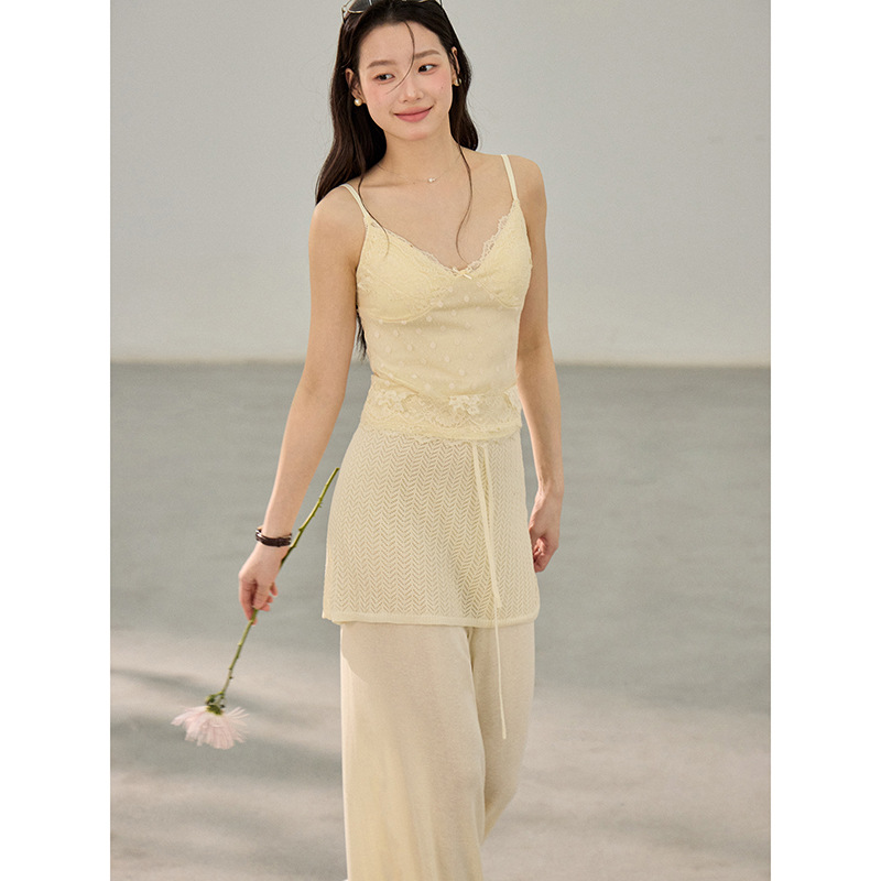 女夏波點蕾絲小吊帶