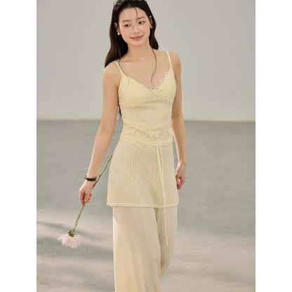 女夏波點蕾絲小吊帶