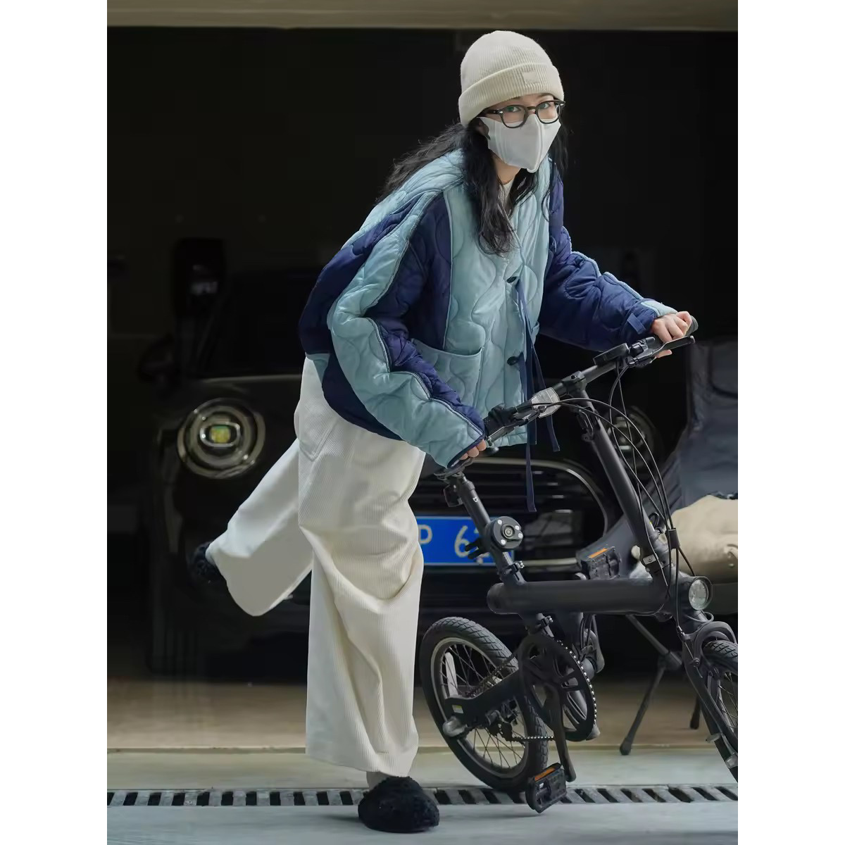 女士冬季日系風菱格棉服外套