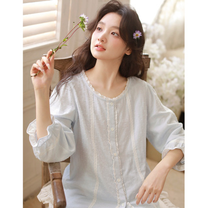 女春夏棉紗圓領九分袖居家服
